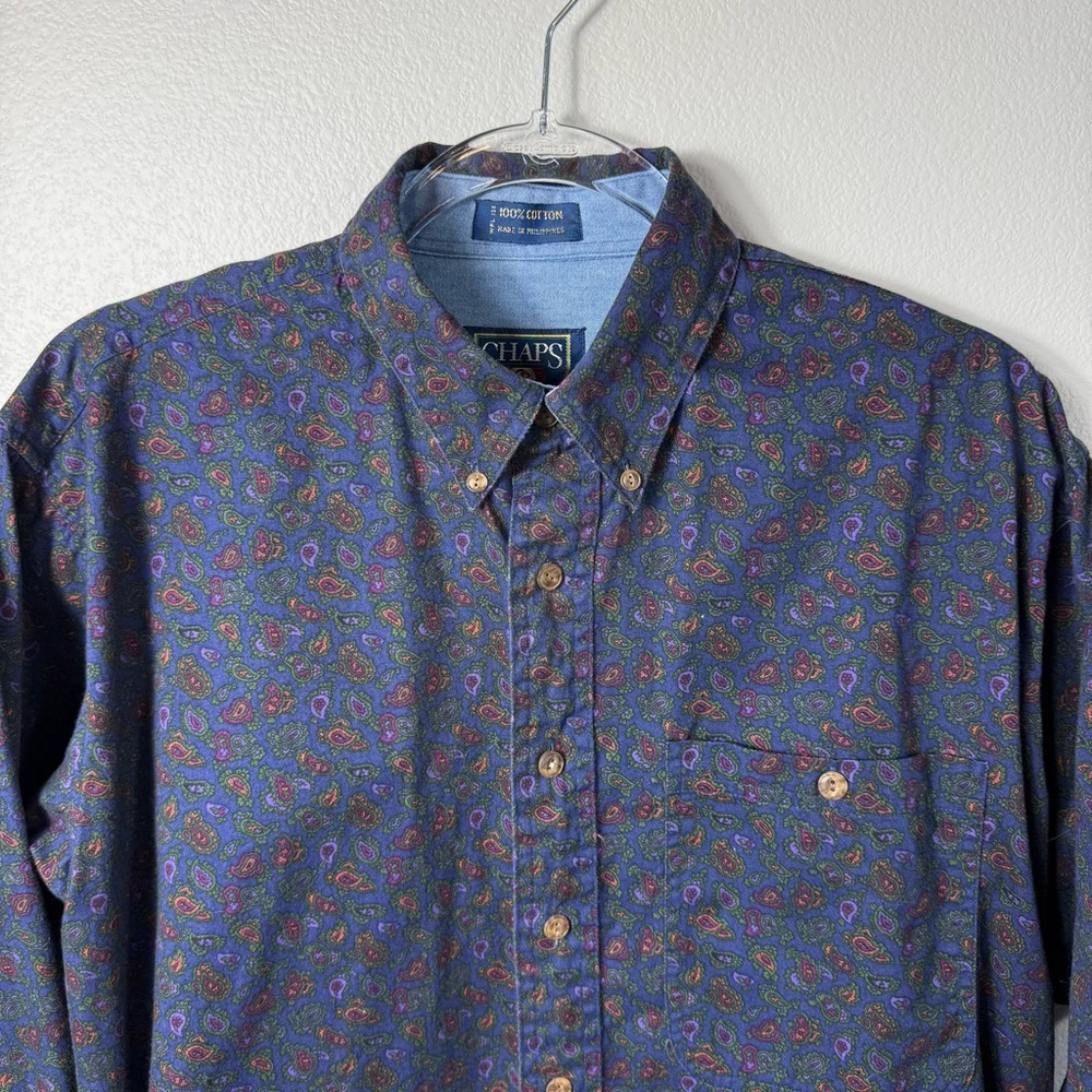 Vintage Chaps Ralph Lauren Blue Paisley‎ Button Down Shirt Men's Size Medium - Picture 2 of 8